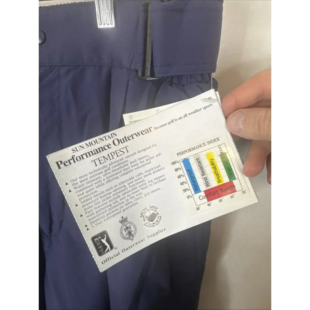 Sun Mountain Tempest Rain Pants Golf Waterproof Teflon Navy Mens L Deadstock VTG